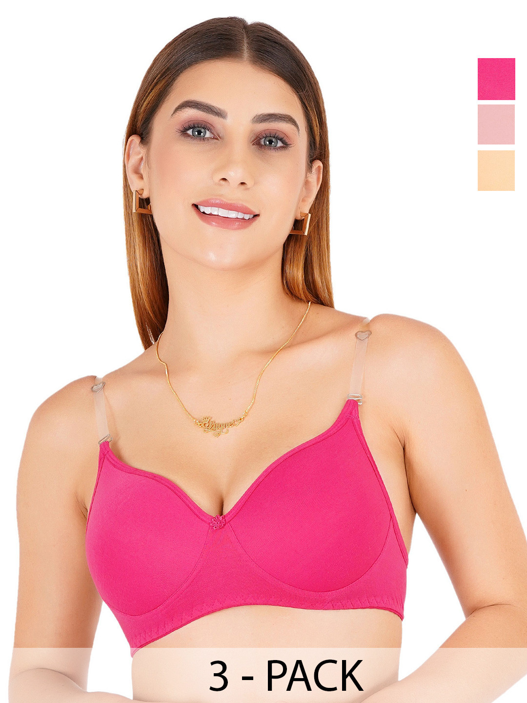 Liigne Women Pack Of 3 Everyday Padded Bra With Transparent Strap
