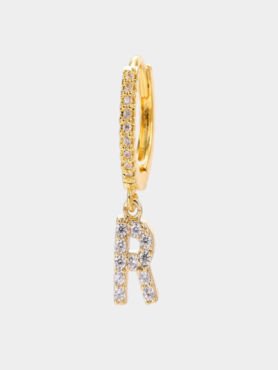 AQUASTREET 18K Gold-Plated Zircon Studded R Shaped Hoop Earrings