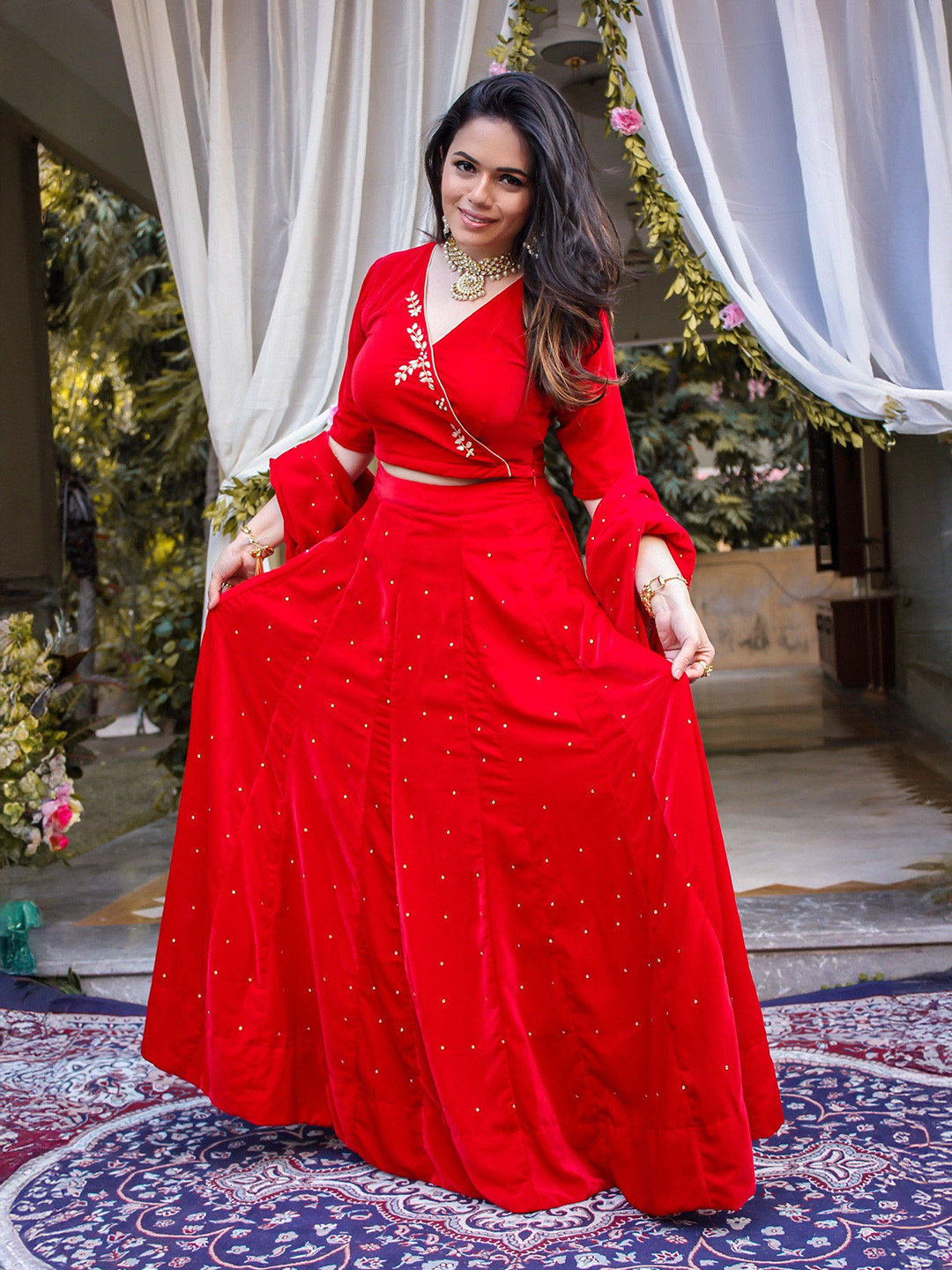 Thread & Button Embellished Beads and Stones Ready to Wear Lehenga Blouse With Dupatta