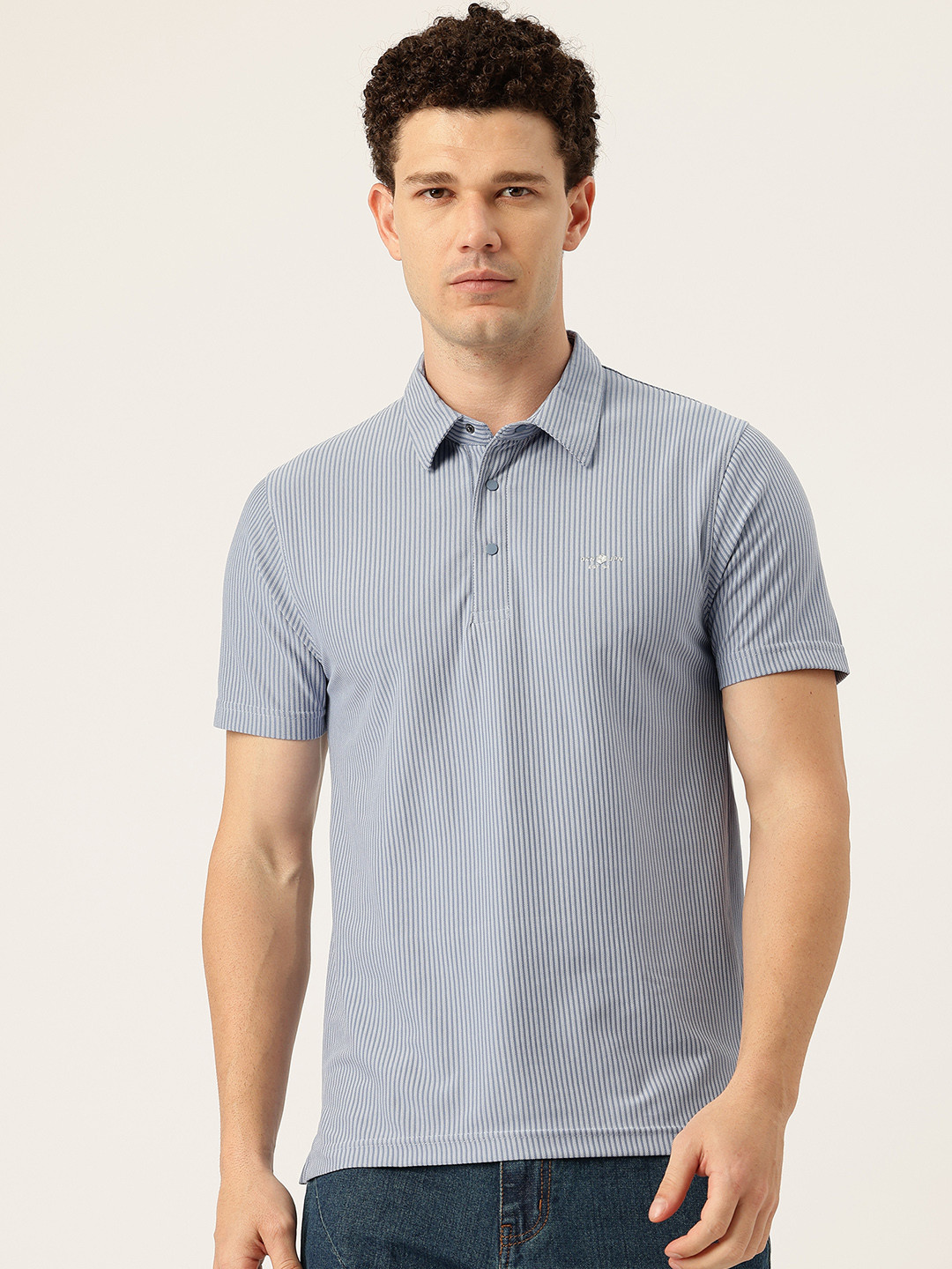 Okane Vertically Striped Polo Collar T-shirt