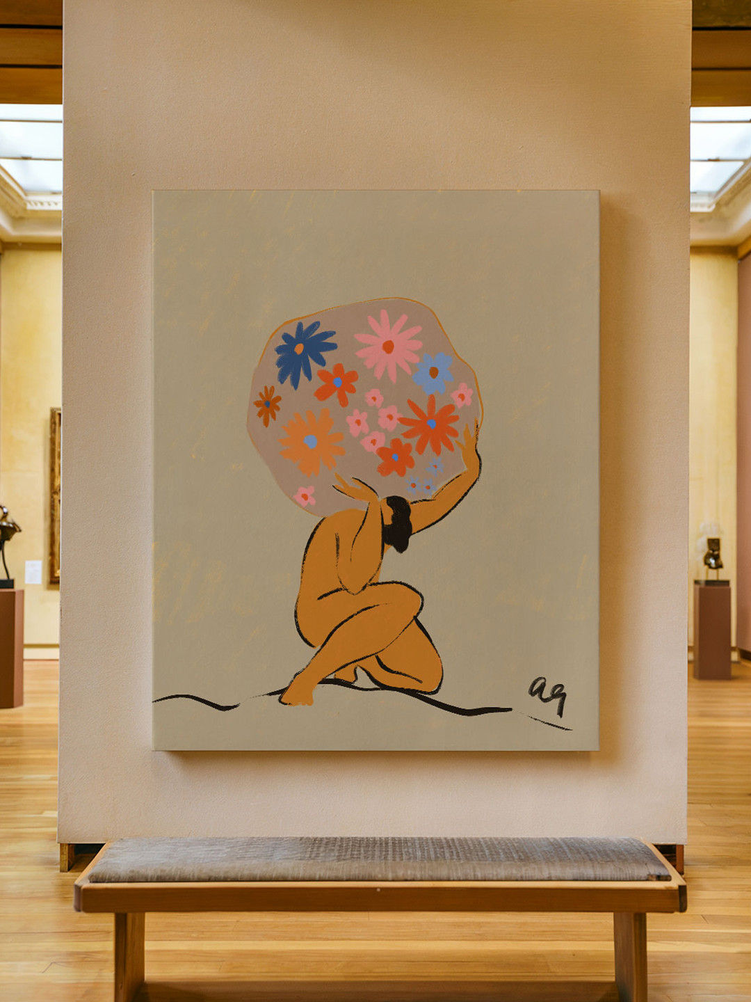 ASIAN MONK Wood Floral Wall Paintings
