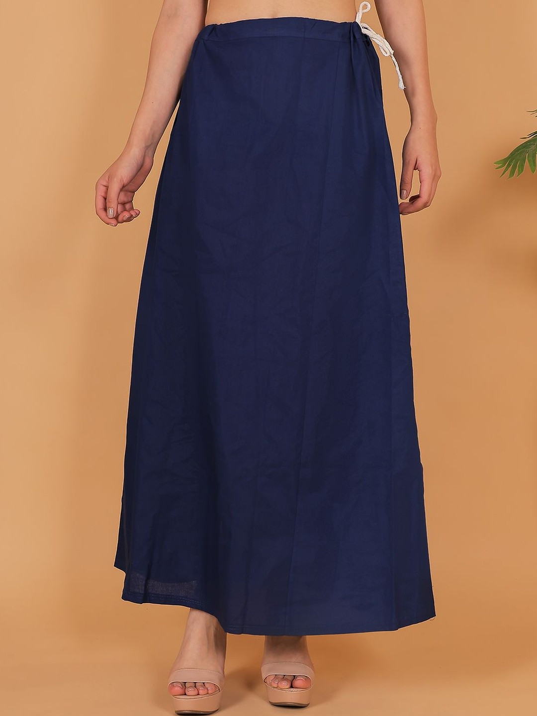 Mytrendzs Women Navy Blue Solid Cotton Ethnic Petticoat with Drawstring Waist