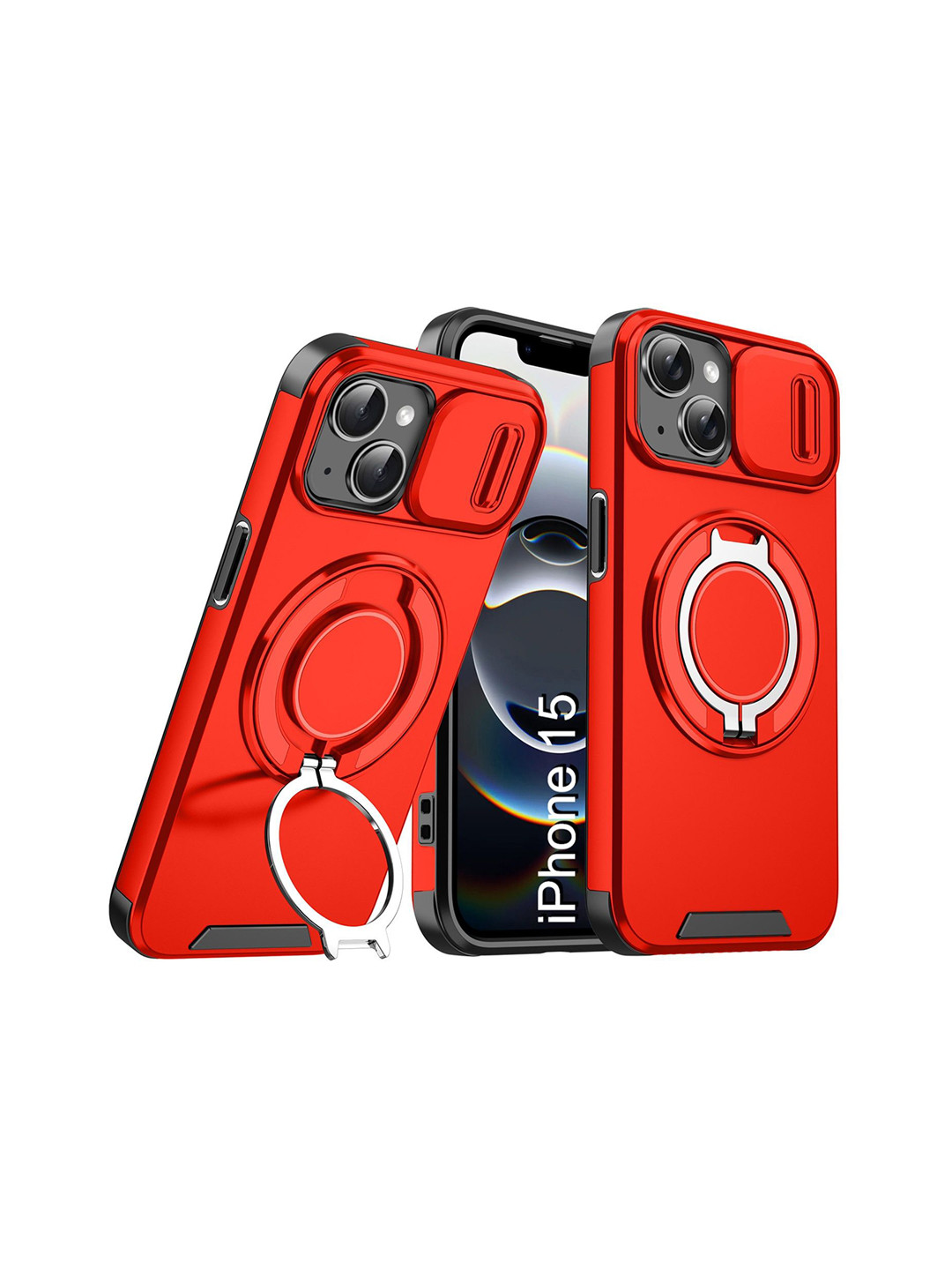 Luxury Kase Shockproof iPhone 15 Magnetic Back Case With Slide Camera Cover