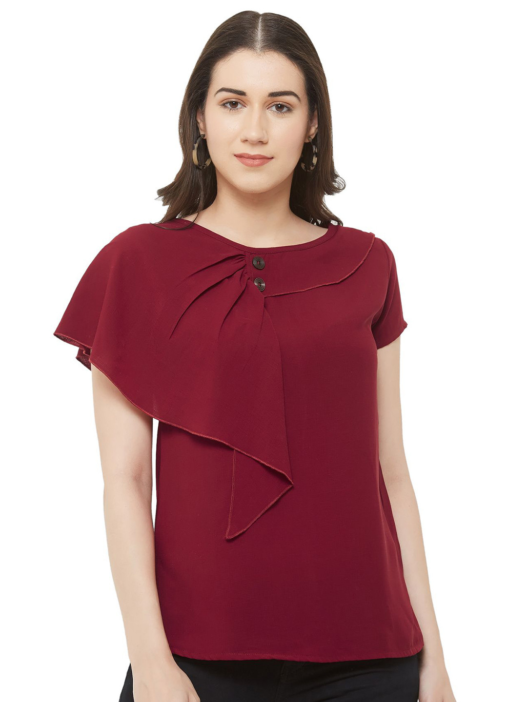 G0-4 IT Women Cape Sleeve Georgette Regular Top