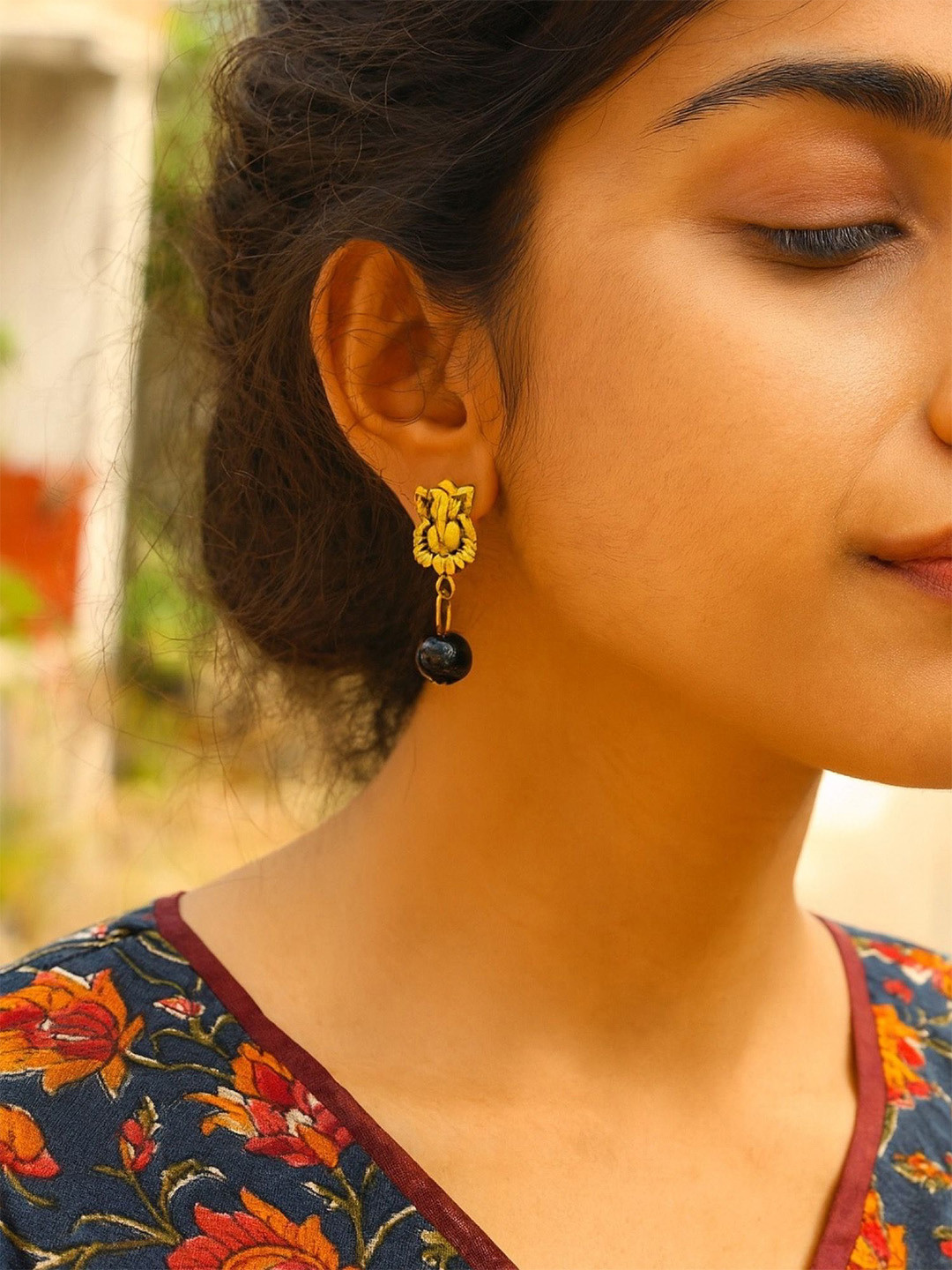 Digital Dress Room Gold-Plated Stone Beaded Ganesha Spherical Shaped Drop Earrings