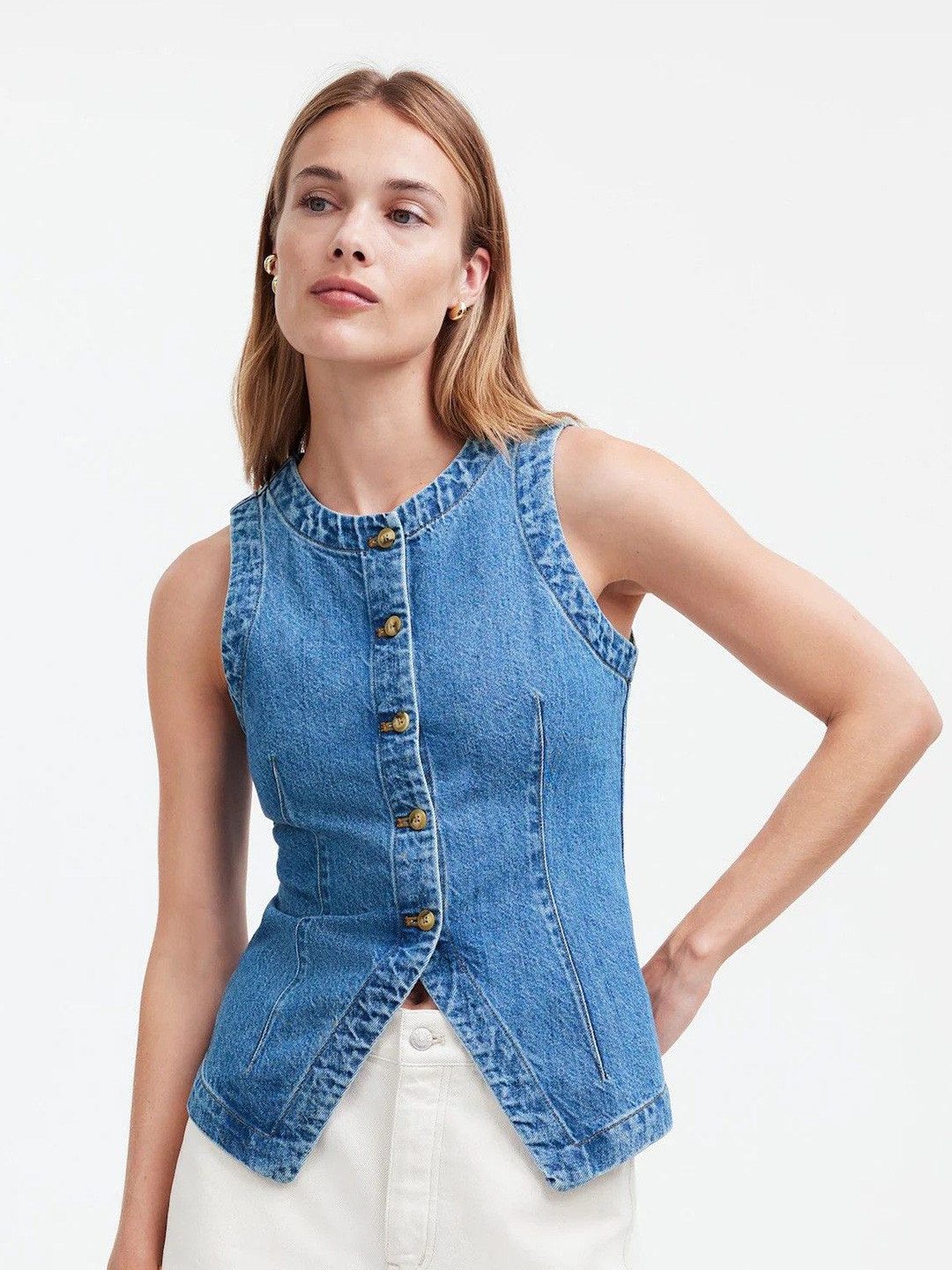 StyleCast Women Denim Vest Top with V-Cut Hem
