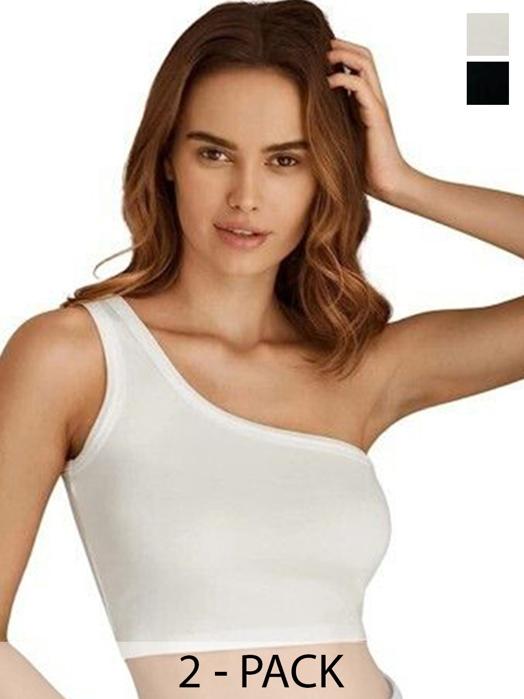 MIXFIT Women Pack Of  Two Solid Fitted One Shoulder neck Crop Top