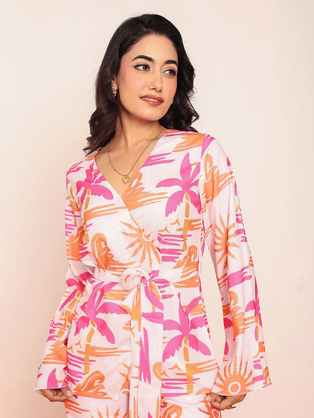 LOVEPRASHA Women Tropical Printed Wrap Top