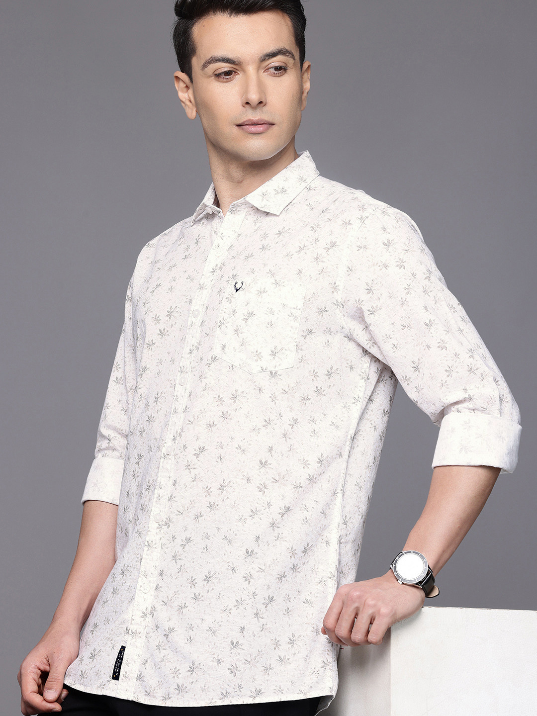 Allen Solly Custom Slim Fit Tropical Printed Cotton Linen Casual Shirt