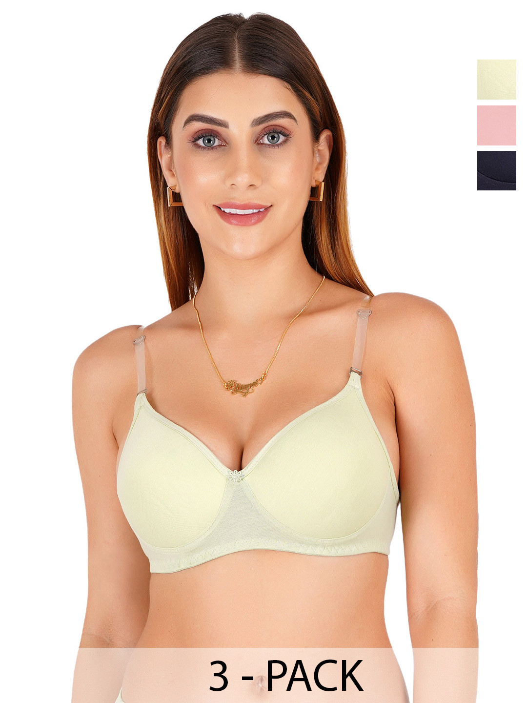 Liigne Pack Of 3 Medium Coverage Lightly Padded T-shirt Bra with Transparent Strap