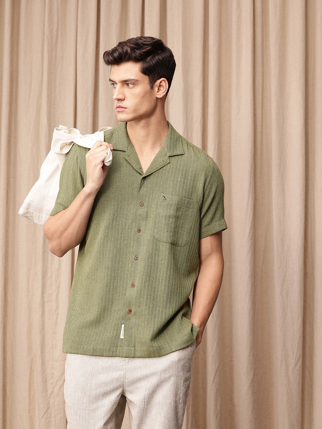 Mr Bowerbird Pure Cotton Self Design Textured Liberal Fit Casual Shirt