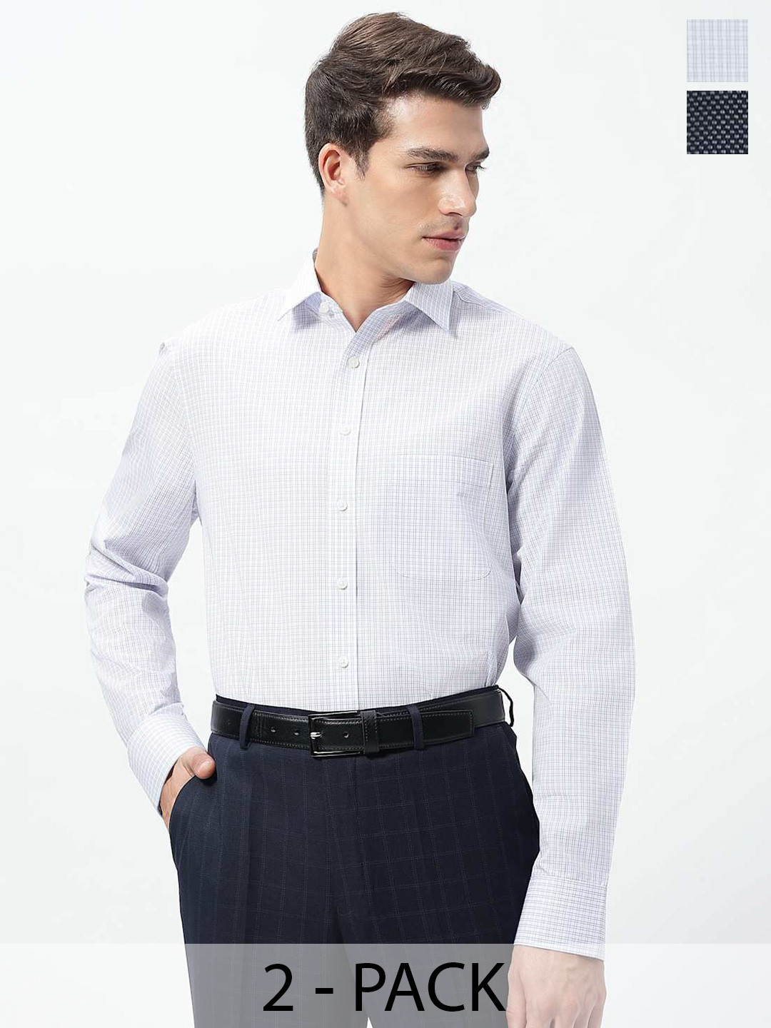 Marks & Spencer Men Pack of 2 Grid Tattersall Checked Spread Collar Formal Shirts