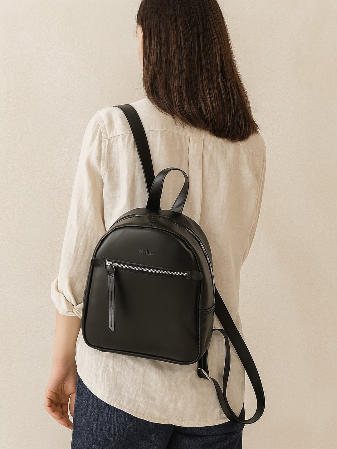 Celtic Unisex Black Leather Structured Shoulder Bag with Zip Closure