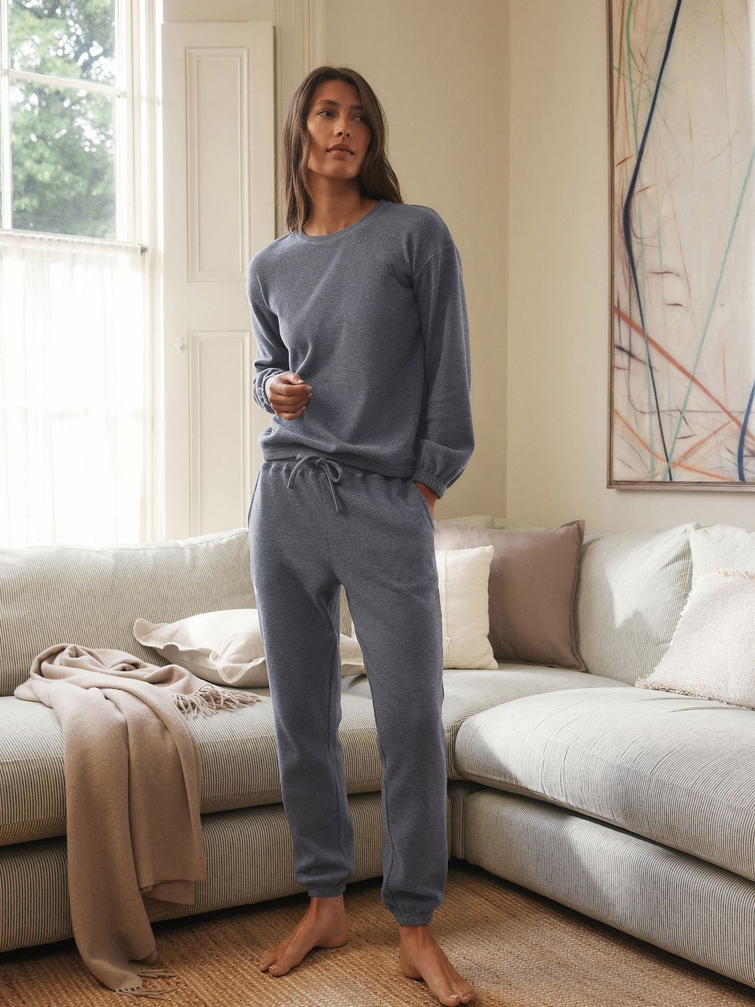 NEXT Ribbed T-Shirt with Joggers F29042-Slate Grey