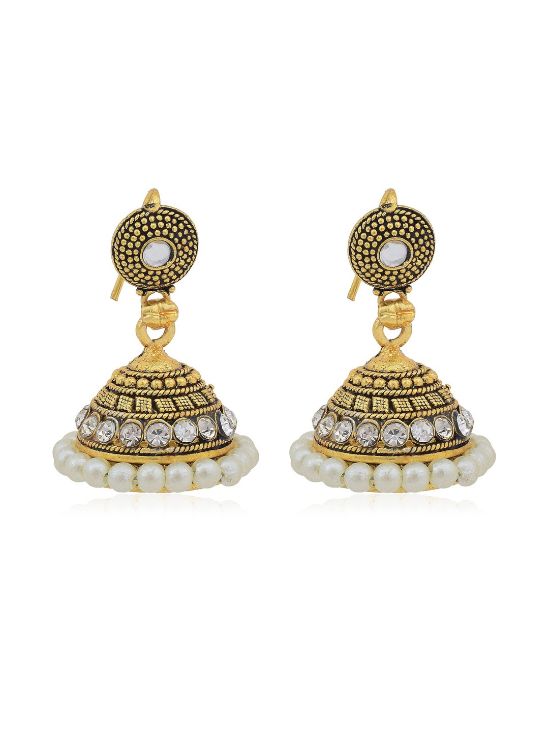Gold plated fresh water Pearl and CZ studded Ethnic Jhumki Earrings Women