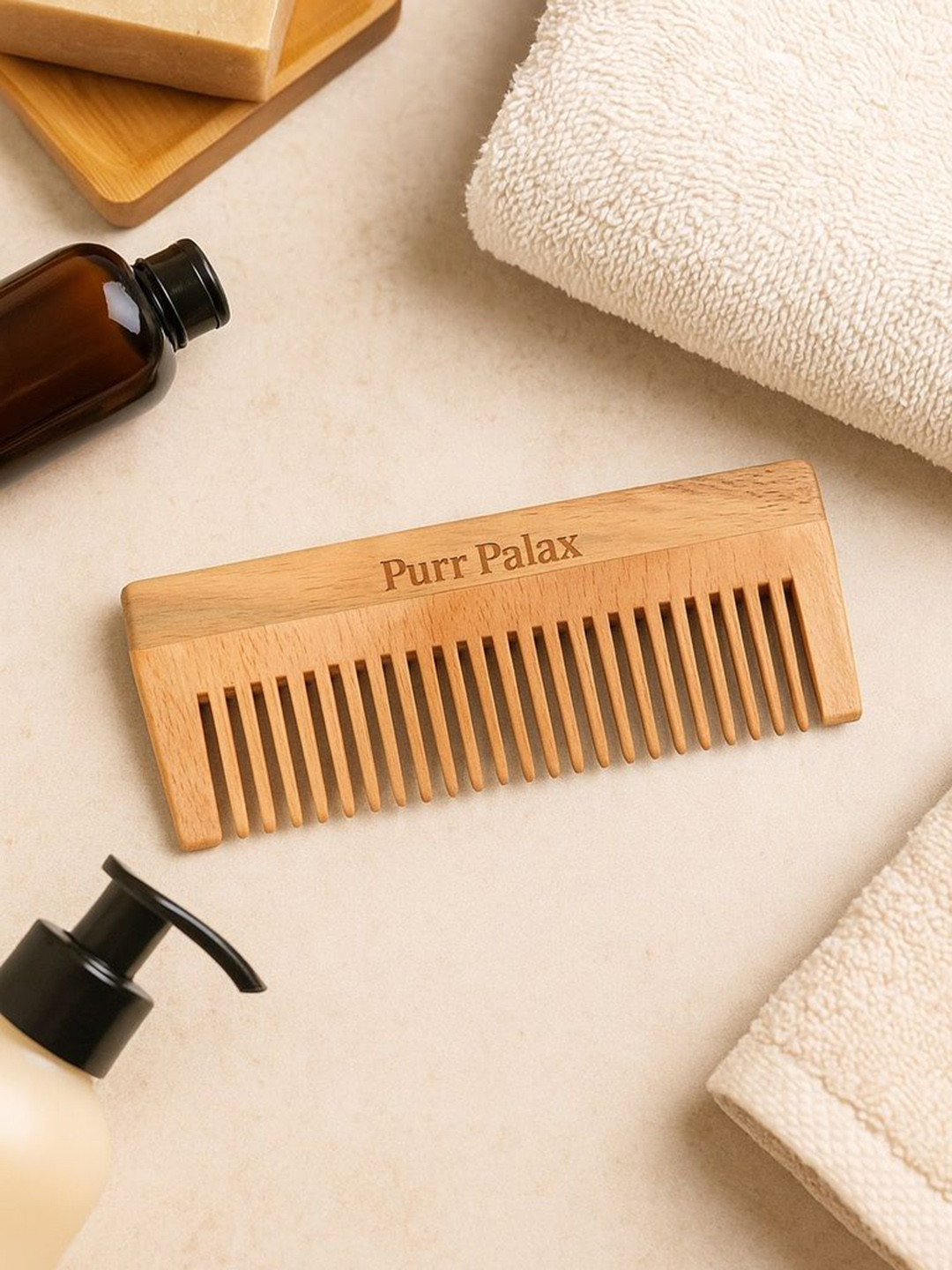 PURRPALAX Natural Neem Wood Tail Comb