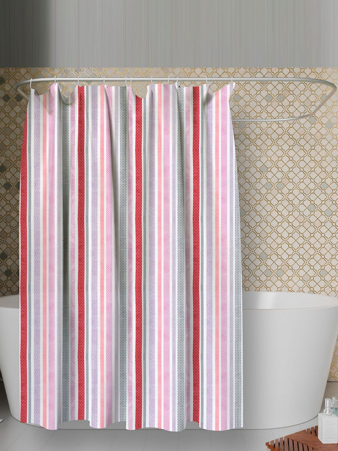 Aura Curtains Red & Pink Striped Black Out Window Curtain