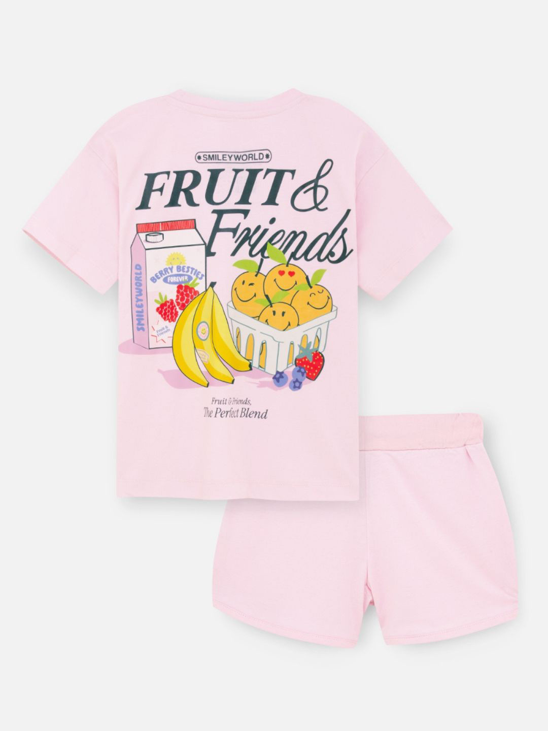 Nap Chief Girls Fruit and Friends Smileyworld Printed Pure Cotton T-shirt With Shorts