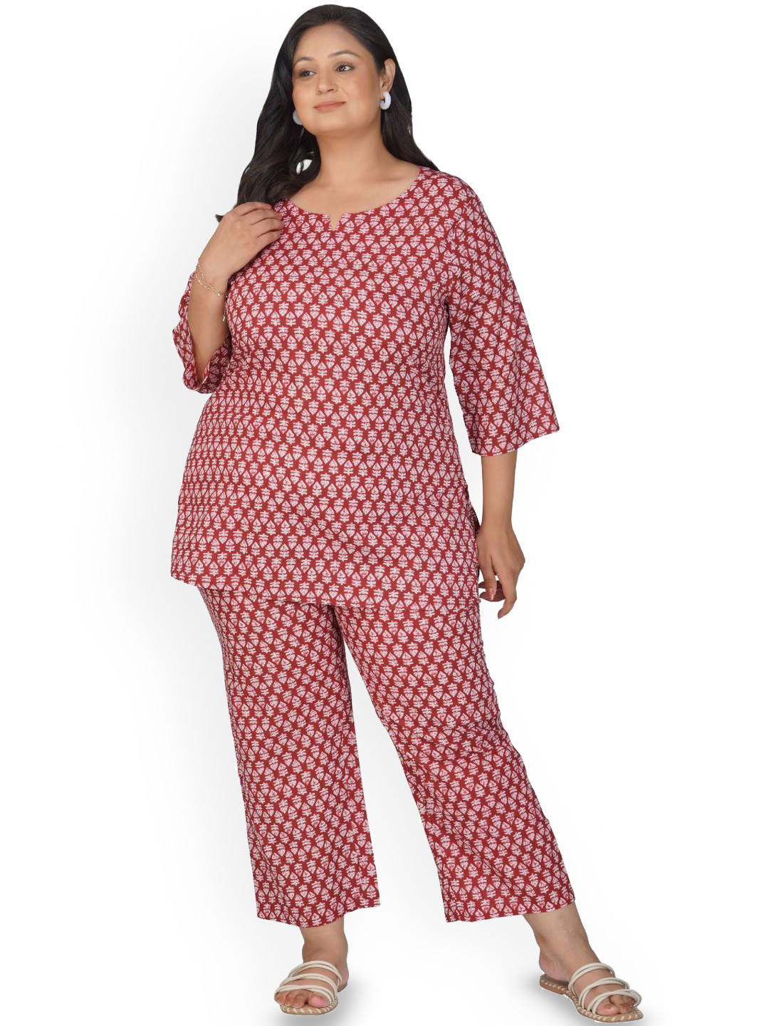 30 Looks Plus Size Printed Pure Cotton Tunic With Trousers Co-Ords