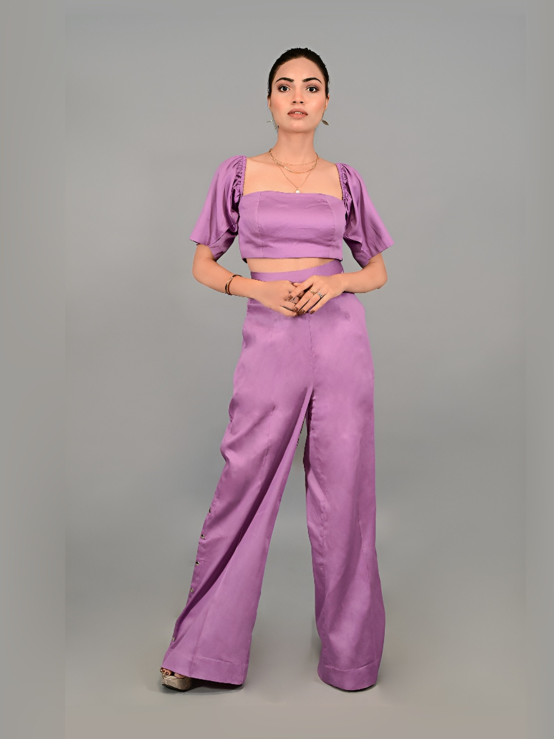 THE BEHRUZ THEORY Square Neck Crop Top With Pant Co-ord Set