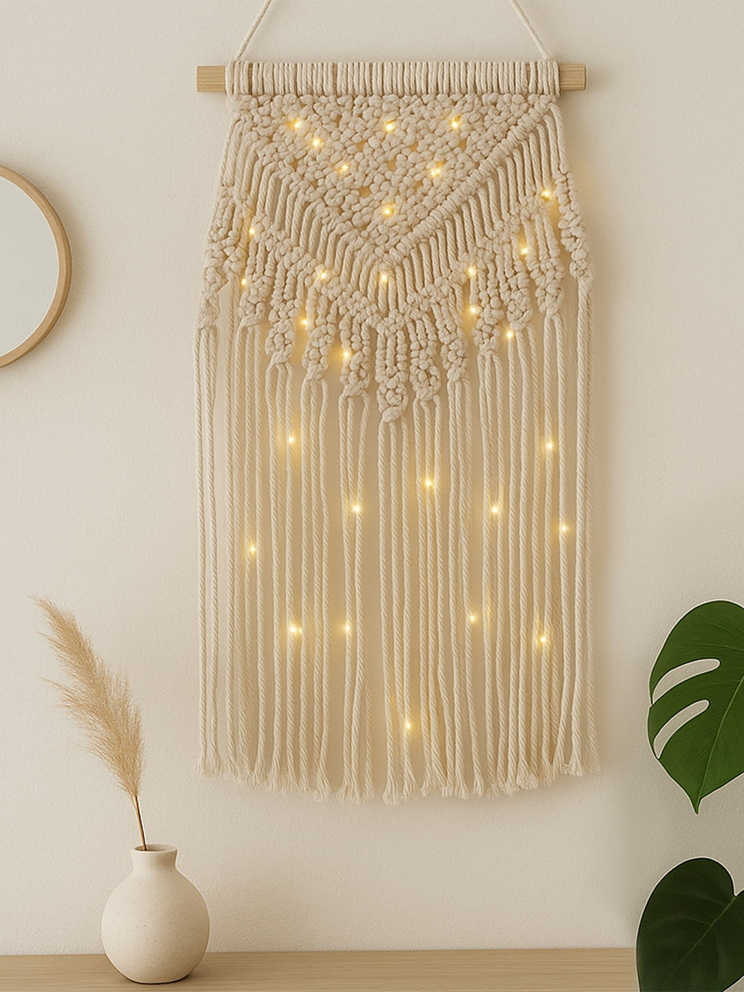 Homesake Beige Bohemian Hand-Made Macrame Hanging Tapestry Tassel Wall Decor