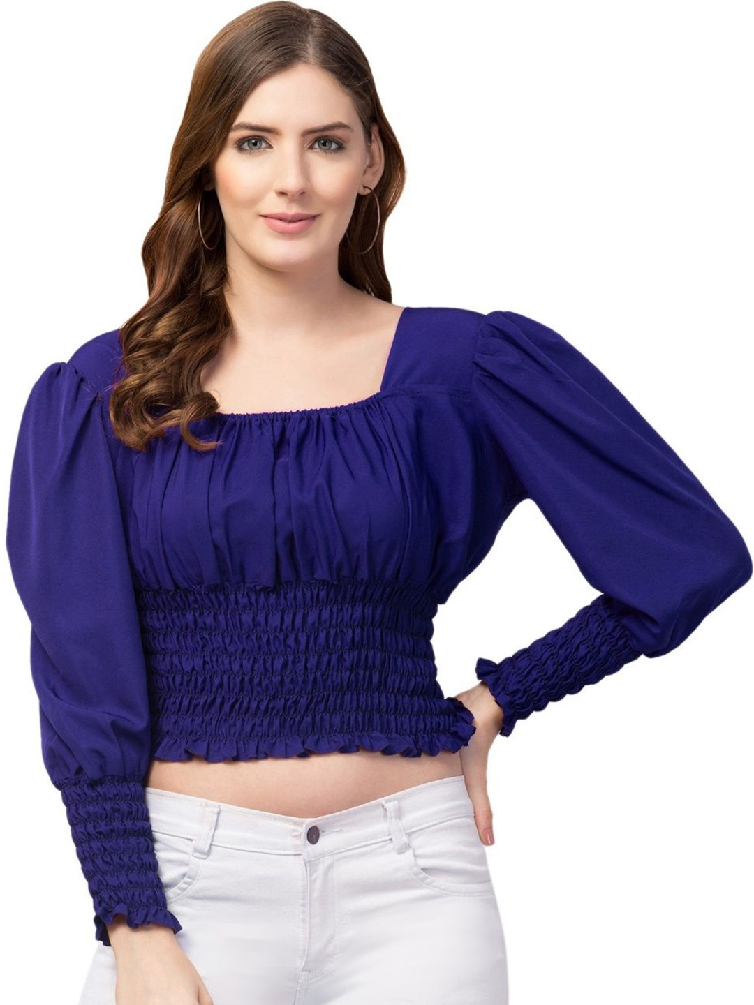 MEDHA INDUSTRIES Women Square Neck Cinched Waist Crop Top