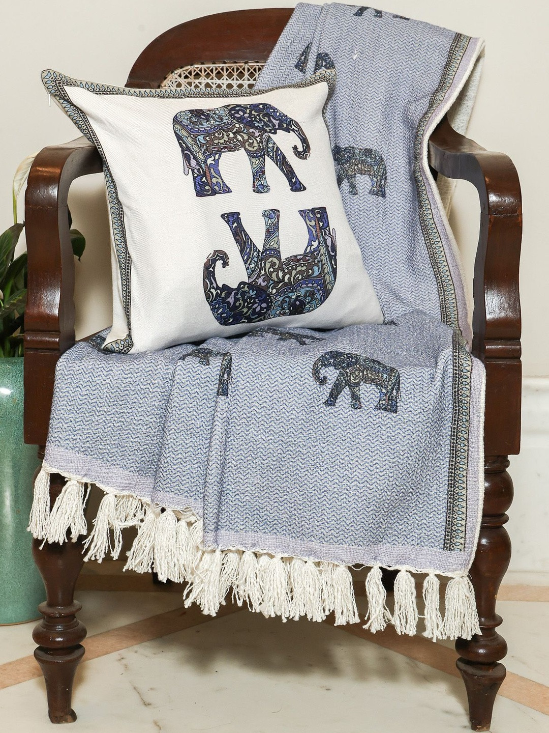 Crown of Poppies Blue Set Of 2 Square Cushion Covers