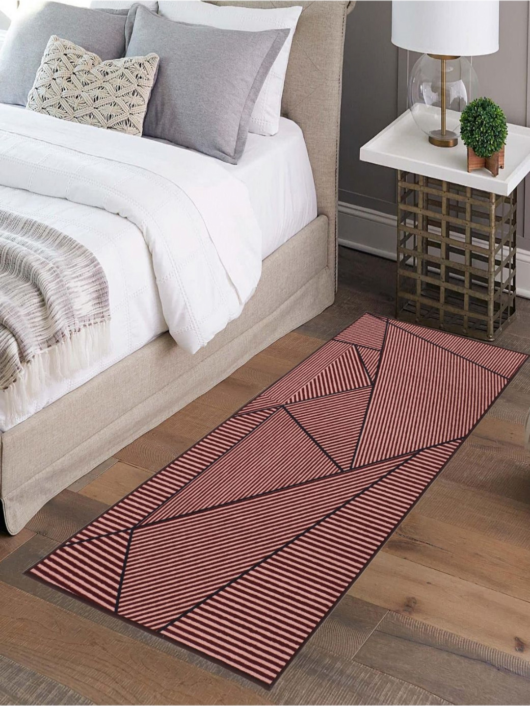 MODEFE Brown Striped Anti-Skid Loop Pile Floor Runner