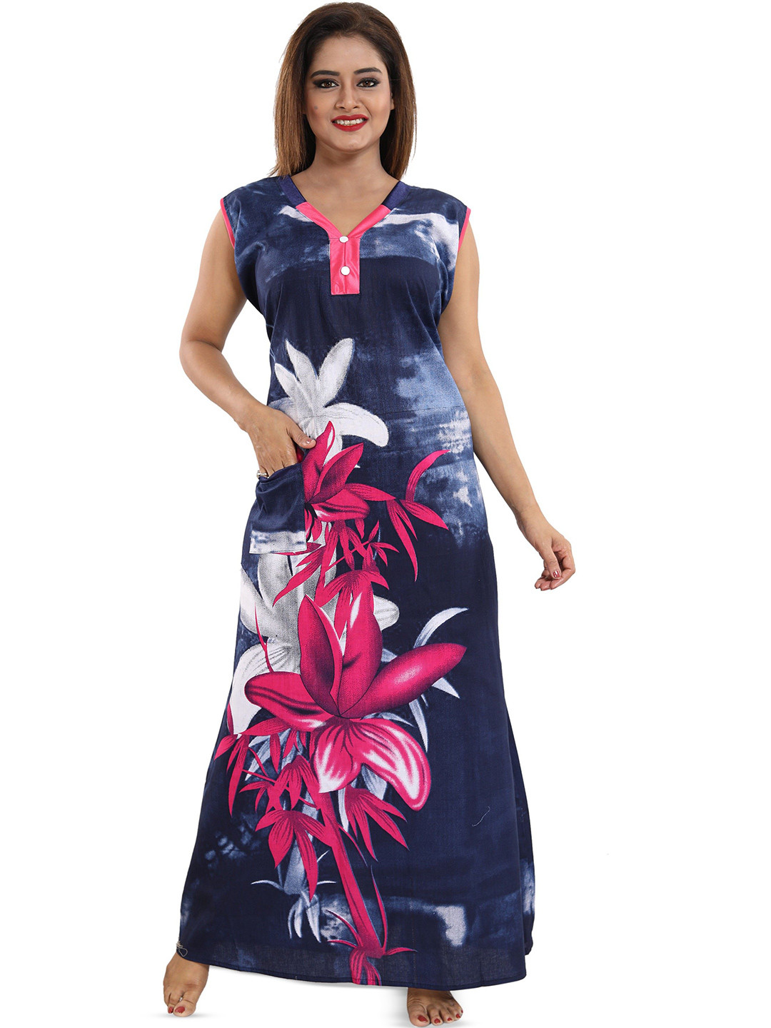CINCO Women Foral Printed Cotton Maxi Nightdress