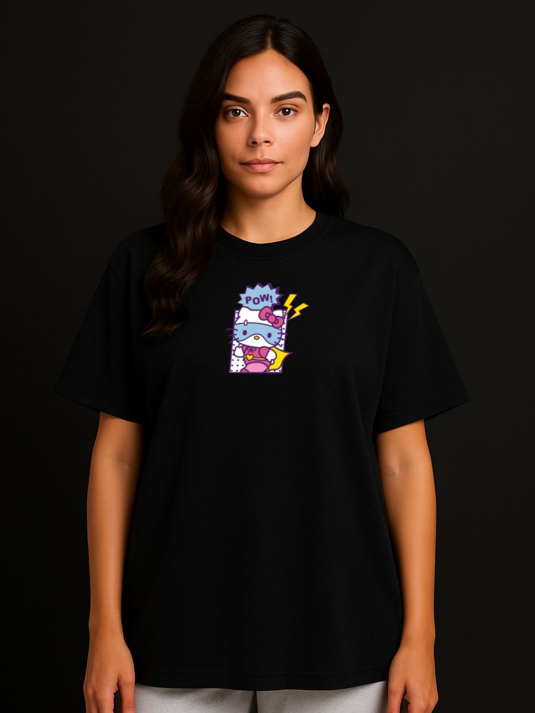 Anikmart Women Hello Kitty Dri-FIT Graphic Printed Round Neck Cotton Oversized T-shirt