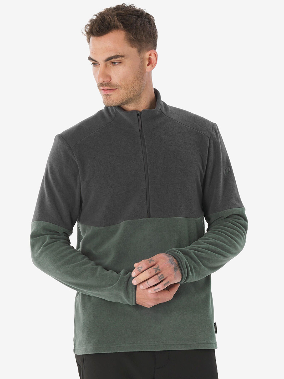 Decathlon QUECHUA Men Green Mountain Walking Half Zip Fleece Jacket