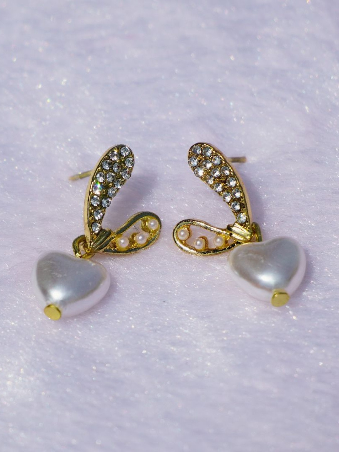 Minimalist Gold Plated Heart Shaped Drop Earrings with AD