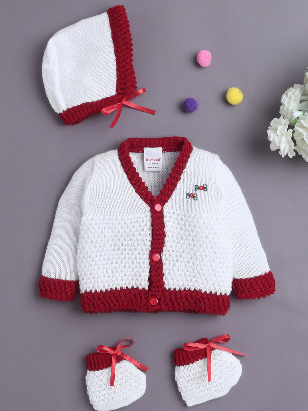 BUMZEE Boys Cable Knit Embellished Sweater With Cap & Socks