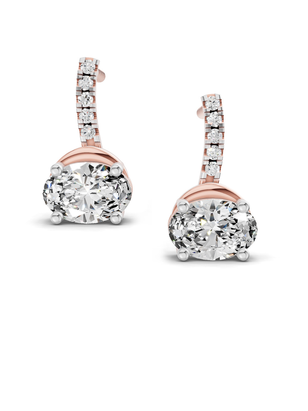 Sparkles 14K Rose Gold Lab Grown Diamond 1.13 Carat Oval Shape Dangle Diamond Earrings