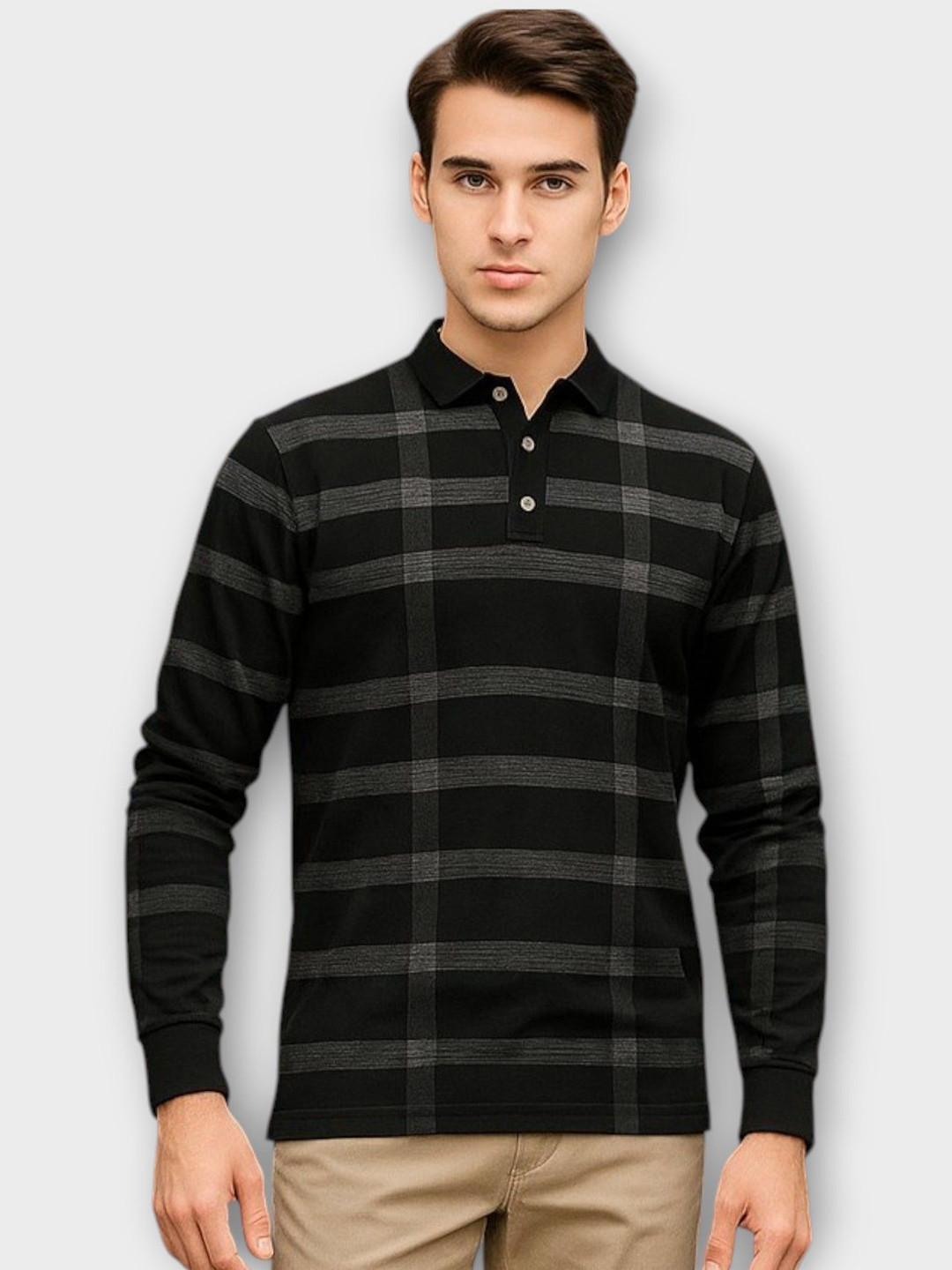 AUTNA Men Checked Polo Collar Cotton T-shirt