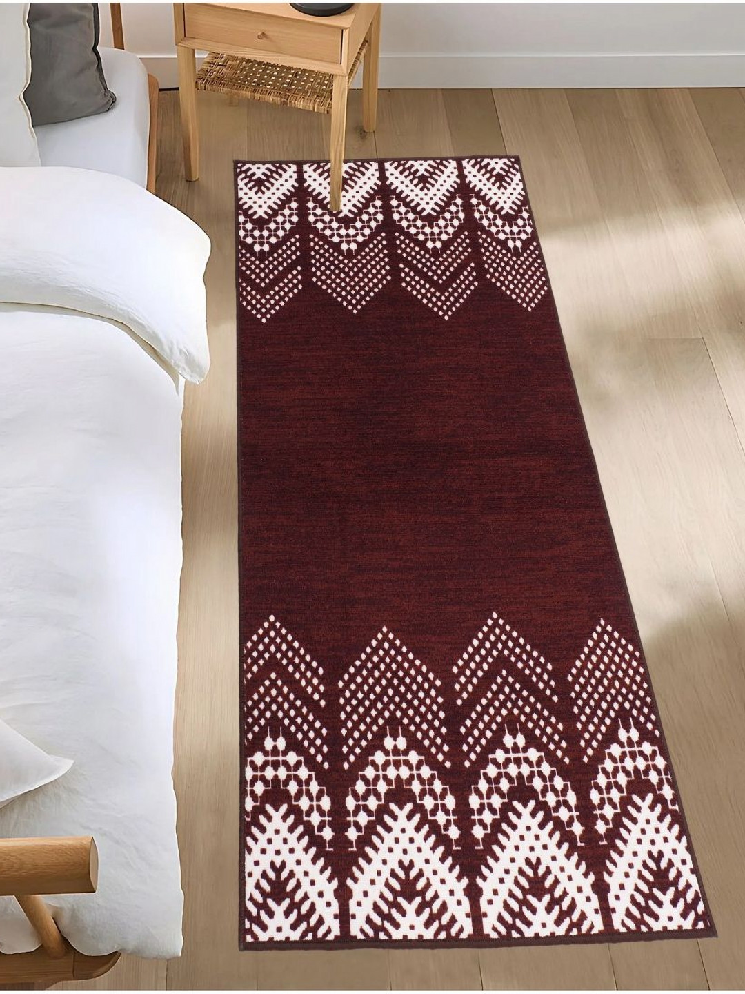 MODEFE Brown & White Ethnic-Printed Anti-Skid Loop Pile Floor Runner