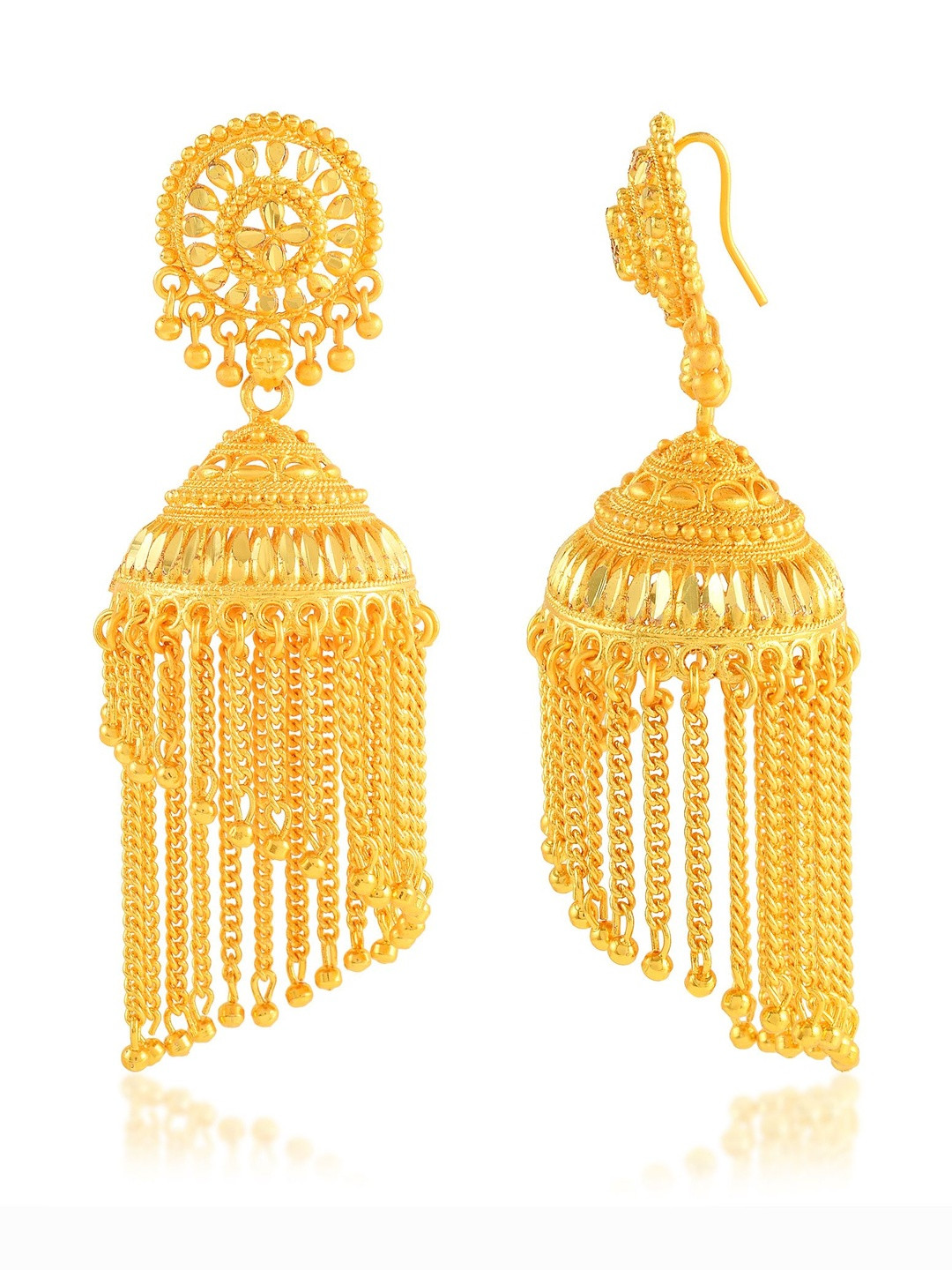 Gold Plated Faux Kundan 3 Inch Long Jhalar Jhumki Earrings Set