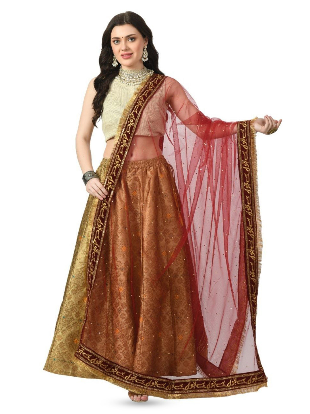 A R SILK DUPATTA HUB Embroidered Net Dupatta With Beads and Stones