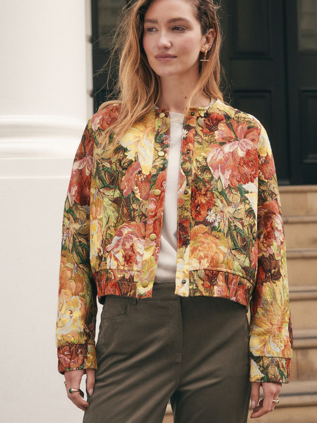 NEXT Floral Printed Collarless Bomber Jacket