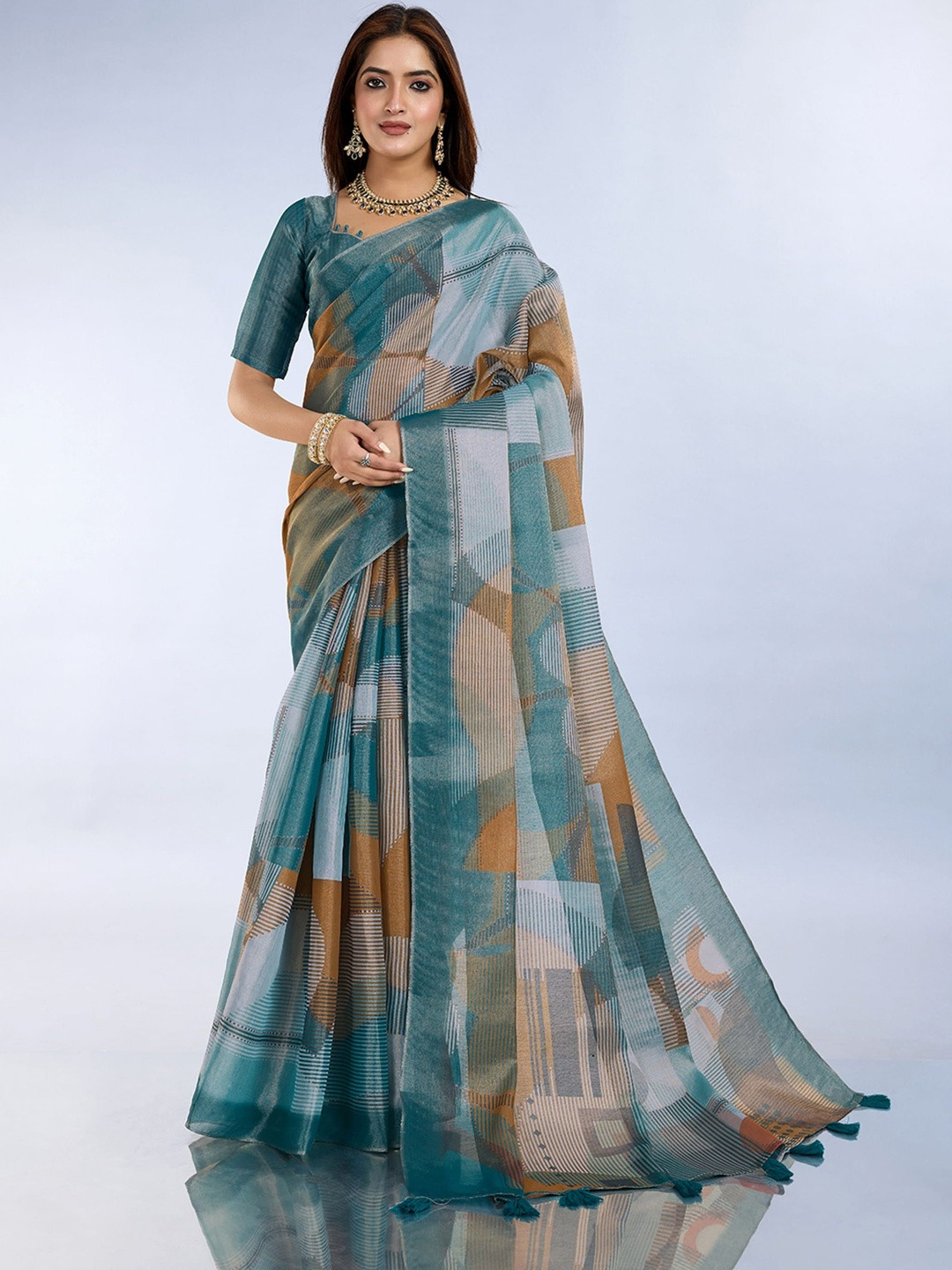 V3 FASHION STUDIO Art Silk Block Print Saree
