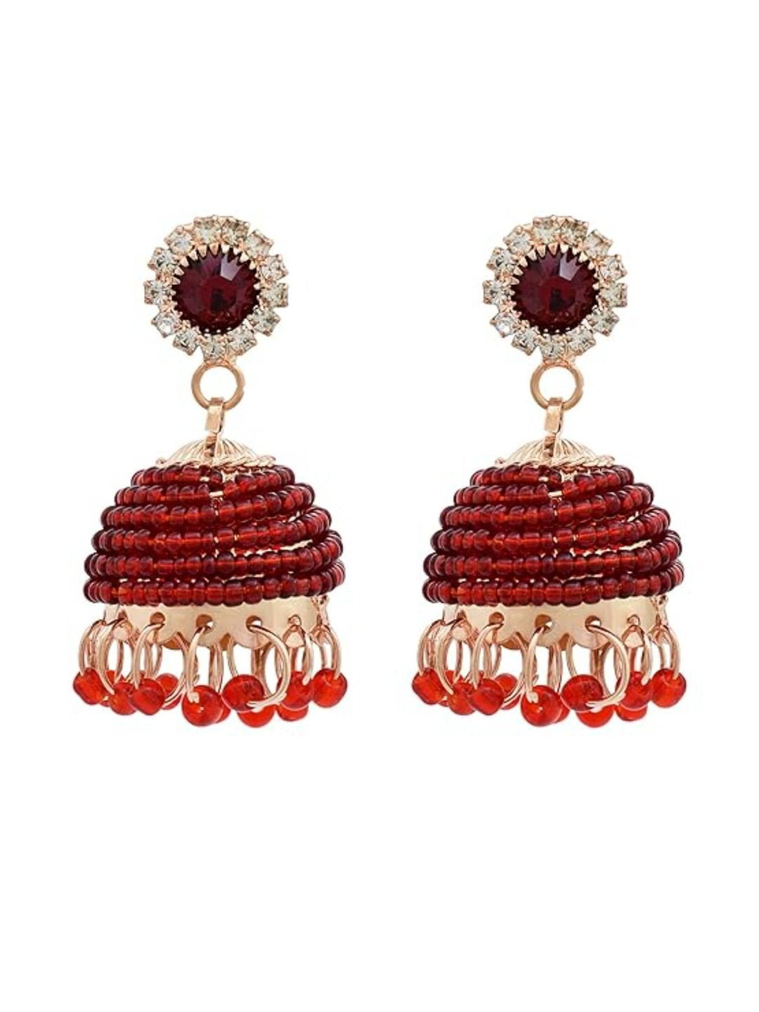 Brass Maroon Beaded Stylish Jhumki Women