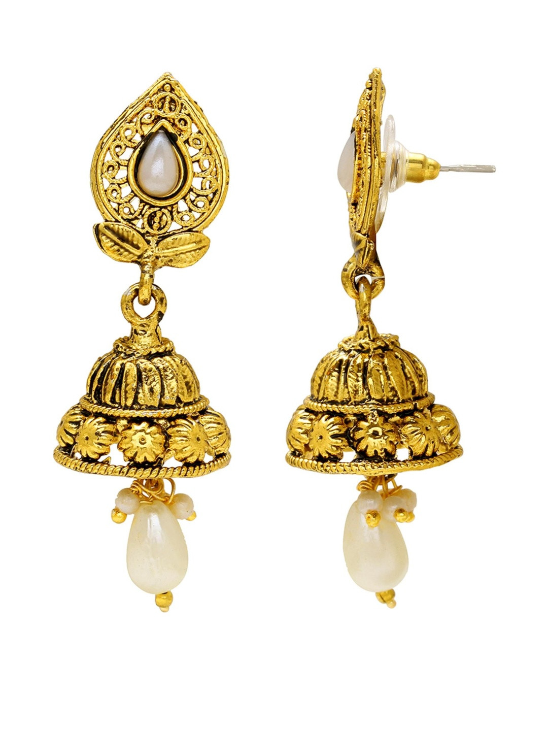 Gold plated Brass White Pearls and drops heritage Jhumki earring for Women