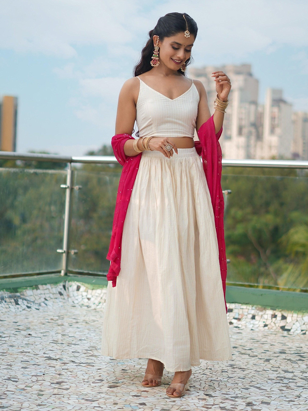 Thread & Button Printed Cotton Ready to Wear Lehenga Blouse With Dupatta