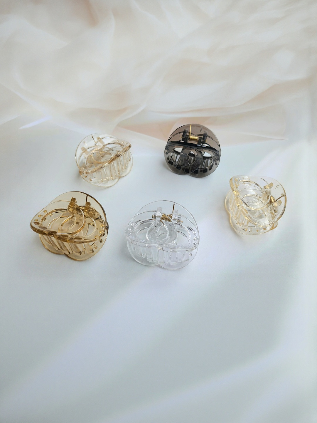 DIVASTRI Women Set of 5 Transparent & Tinted Oval Hair Claw Clips