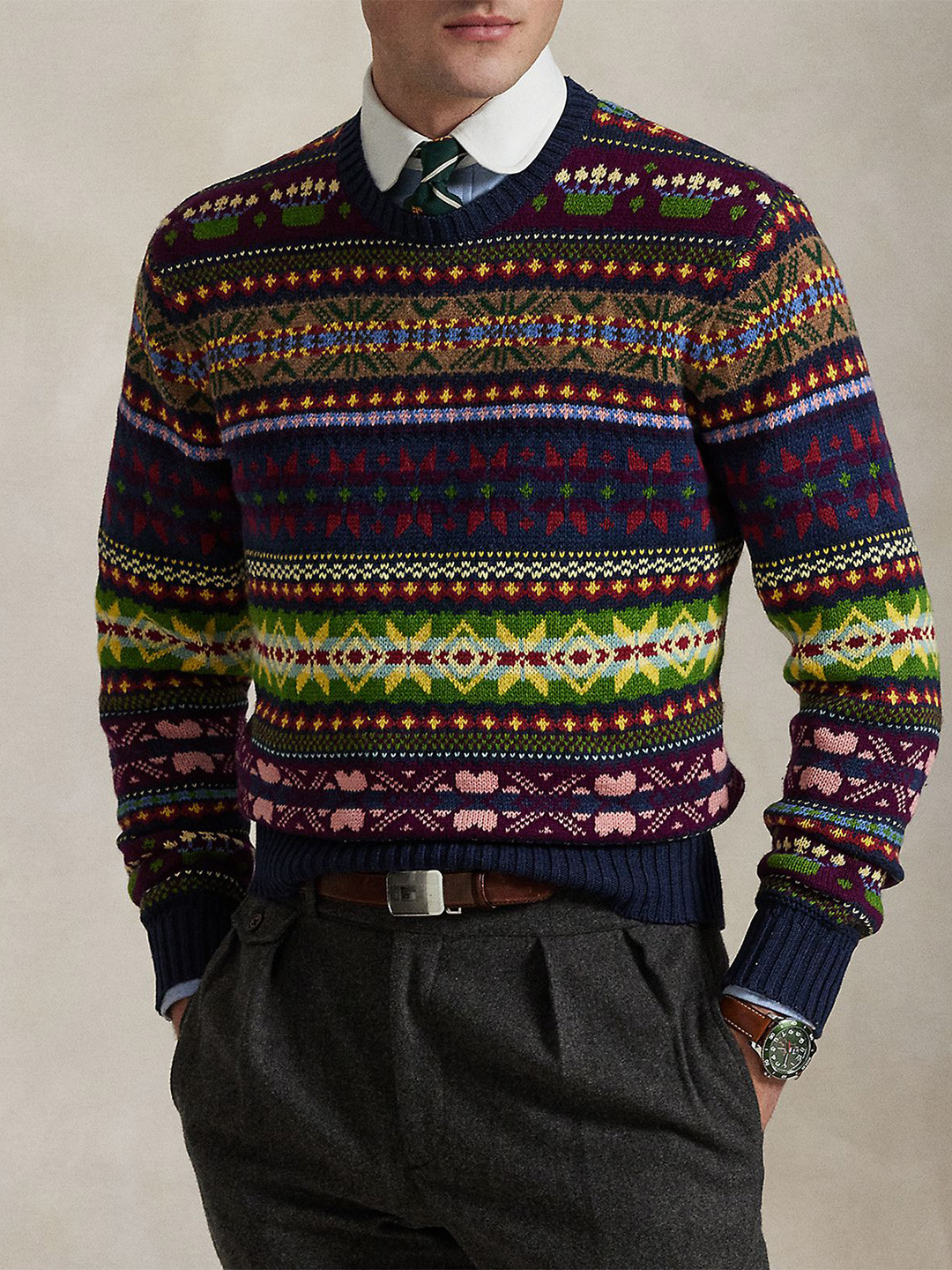 Polo Ralph Lauren Men Fair Isle Cotton Round Neck Pullover