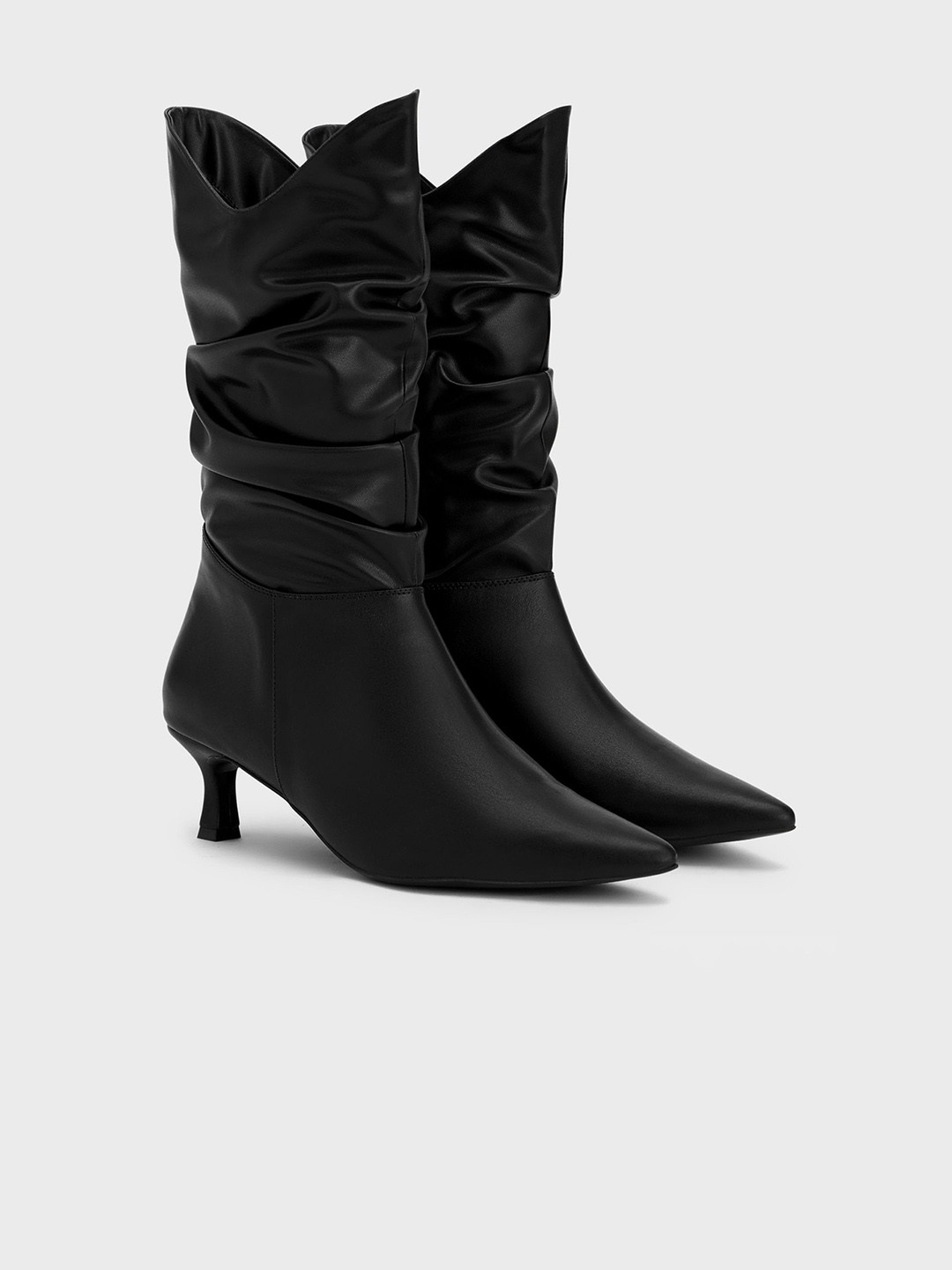 20Dresses Women Pointed Toe Ruched Kitten Heeled Cowboy Boots