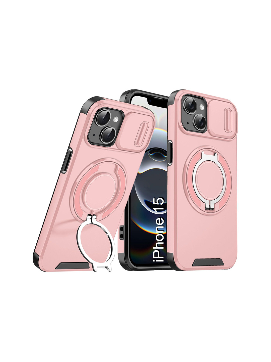 Luxury Kase Shockproof iPhone 15 Magnetic Back Case With Slide Camera Cover