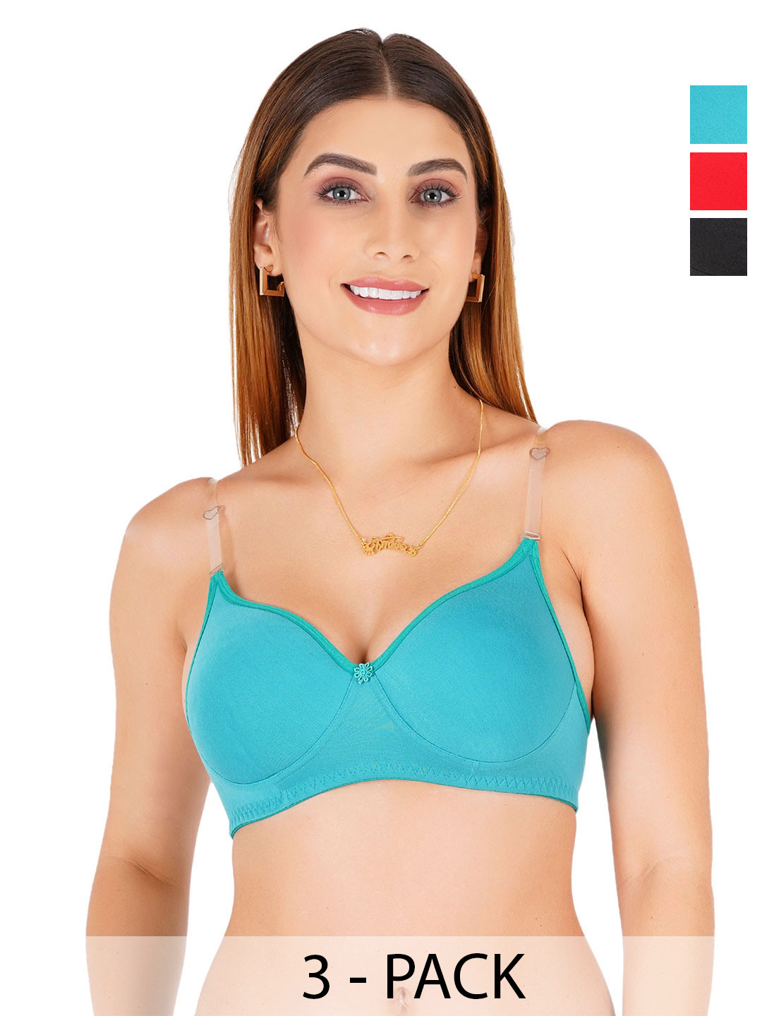 Liigne Pack of 3 Cut and Sew Full Coverage Lightly Padded Bra With Transparent