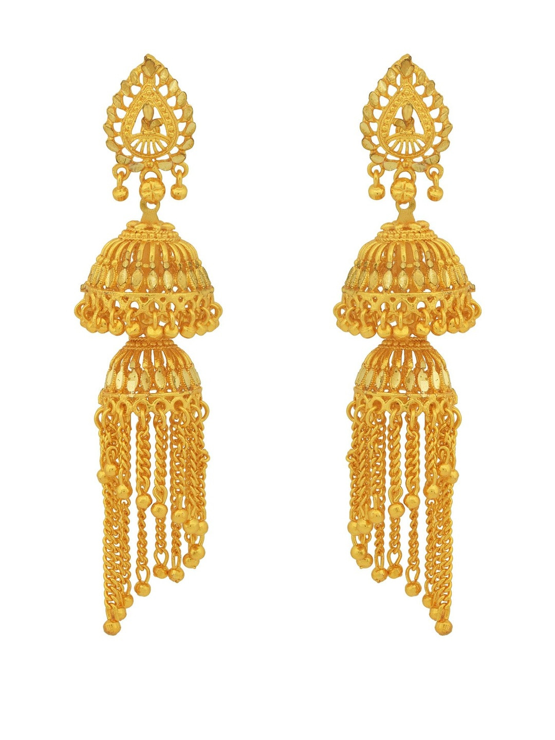 Gold Plated Faux Kundan Double Umbrella Chandelier Ethnic  Jhumki Earring