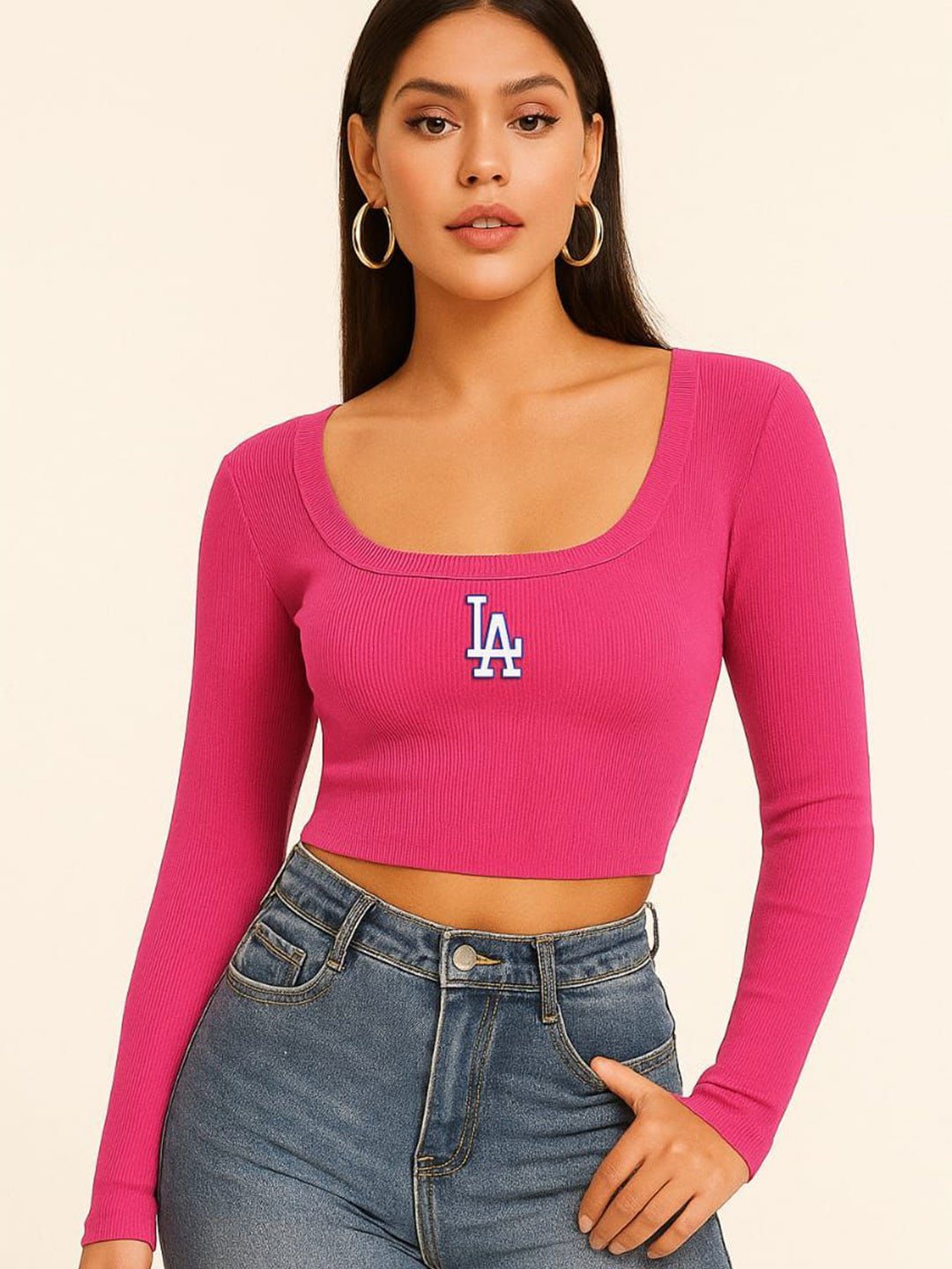 TRENDY ERA Pink Ribbed Scoop Neck Crop Top